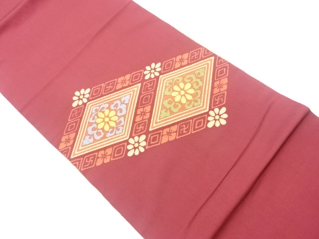 JAPANESE KIMONO / VINTAGE FUKURO OBI / REVERSIBLE / WOVEN FLOWER RHOMBUS